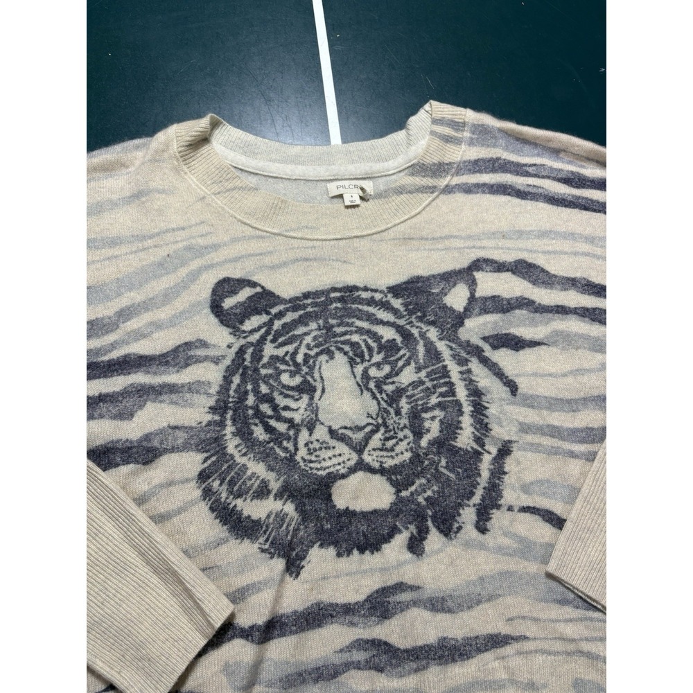 Pilcro Sweater Women's Multicolor 100% Cashmere Tiger Graphic Luxury Size Small‎ - Picture 4 of 13